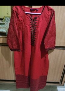 Red Embroidered Kurta