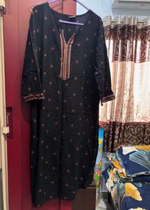 Black Kurta with Orange Embroidery