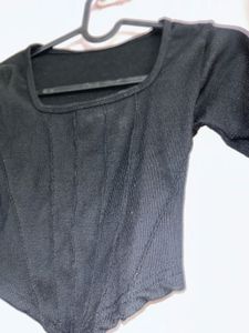 Black Ribbed Square Neck Top