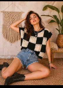 Checkerboard Knit Top