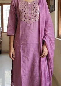 BrandNew MauveColor Kurti Set - Plazzo&amp;Dupatta -4