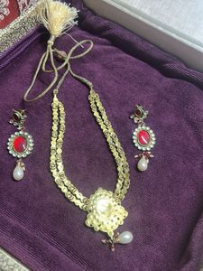 kundan Red Stone Necklace and Earrings Se