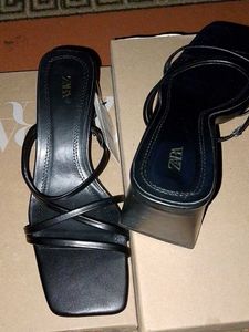 Black Strappy Block Heels Sandals