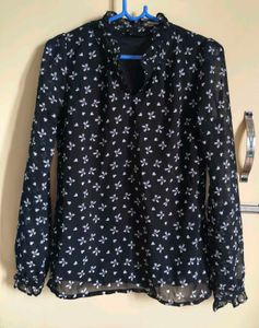 Chic Floral Print Sheer Blouse