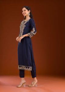 Embroidered Navy Blue Kurta