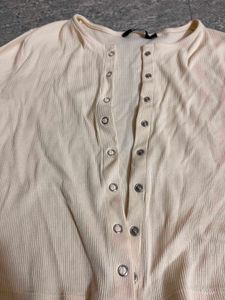 butter yellow Ribbed Button-Up Cardigan