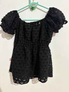 Chic Off-Shoulder Black Eyelet Top