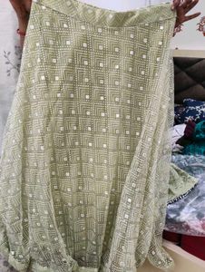 Elegant Green Embroidered Skirt
