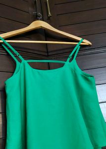 Ginger Solid Green Layered Spaghetti Top