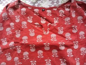 Red Printed Cotton Kurti ❤️