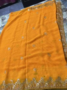 Elegant Yellow Embellished Saree