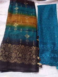 trending multi colour saree with mirror work blous