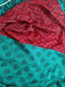 Green Red Soft Chiffon Saree, Blouse