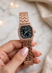 Elegant Fossil Watch - Two-Tone with Crystals
