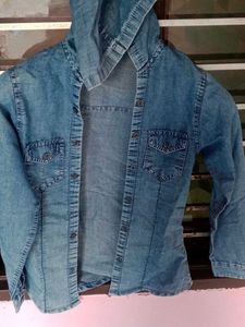 Stylish Blue Denim Hooded Shirt