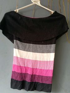 Striped Knit Top with Peter Pan Collar