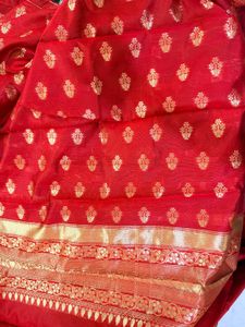 New Without Tag Beautiful Red &amp; Gold Saree Brand N