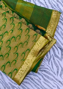 gold and green colour saree