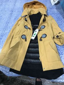 Stylish Yellow Hooded Coat dress facewash free
