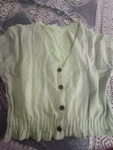 Light Green Button-Up Cropped Cardigan