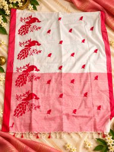 Elegant White &amp; Red Saree