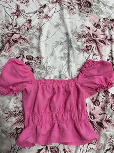 H&M pink Puff Sleeve Off/On-Shoulder Top