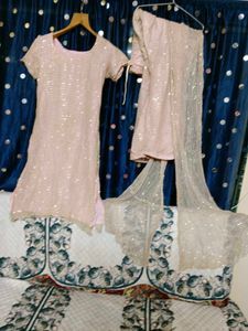 Sequin Embellished  pink kurta set