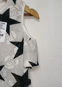 Trendy New Black And White Cold Shoulder Top