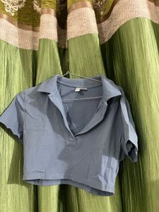Blue Collared Cropped Top
