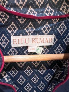 Elegant Navy Blue Kurta with Red Trim - Ritu Kumar