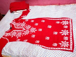 Elegant Red handwork chikenkari kurti