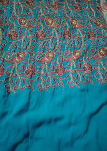 Embroidered Turquoise Saree