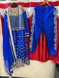 Blue Embroidered handwork gown set