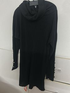 Black Ribbed Turtleneck Dress with Belt