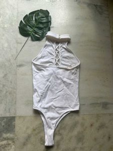 White Lace-Up Bodysuit