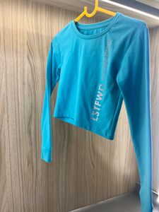 Aqua Blue Long Sleeve Crop Top