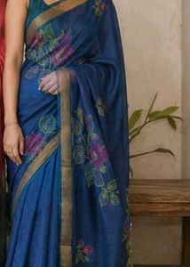 Embroidered Blue Silk Saree