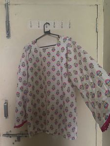 Farshi White Printed Kurta with Pink B