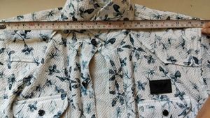 Boys White Floral Print Button-Up Shirt