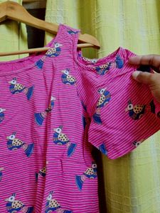 Pink Cold Shoulder Top with Bird Print