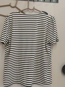 Chic Striped Top with Black Ruffl...
