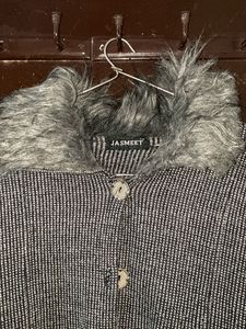 Chic Striped Faux Fur Collar Jacket