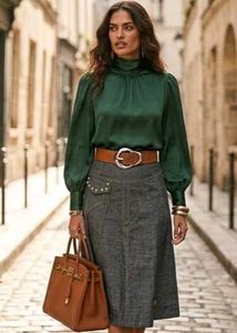 Boho Denim Skirt with Studs