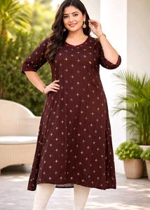 Brown Embroidered Long Top / Kurti 4XL