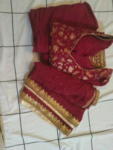 Maroon Embroidered pure silk Kurta Set