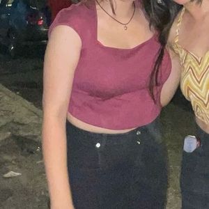 Maroon Square Neck Crop Top