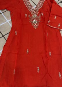 Vibrant Orange Embroidered Kurta Set😍