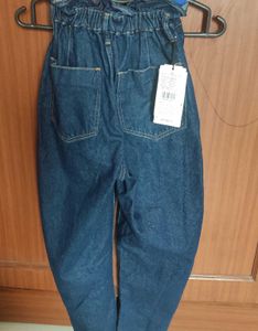 High-Waisted Paperbag Denim Pants