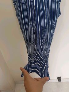 Striped Navy Blue Jumpsuit with 2 pockets