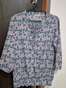 Floral Print Ruffle Neck Top